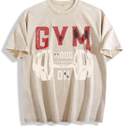 Gym Mode On Vintage Washed T-Shirt in Beige