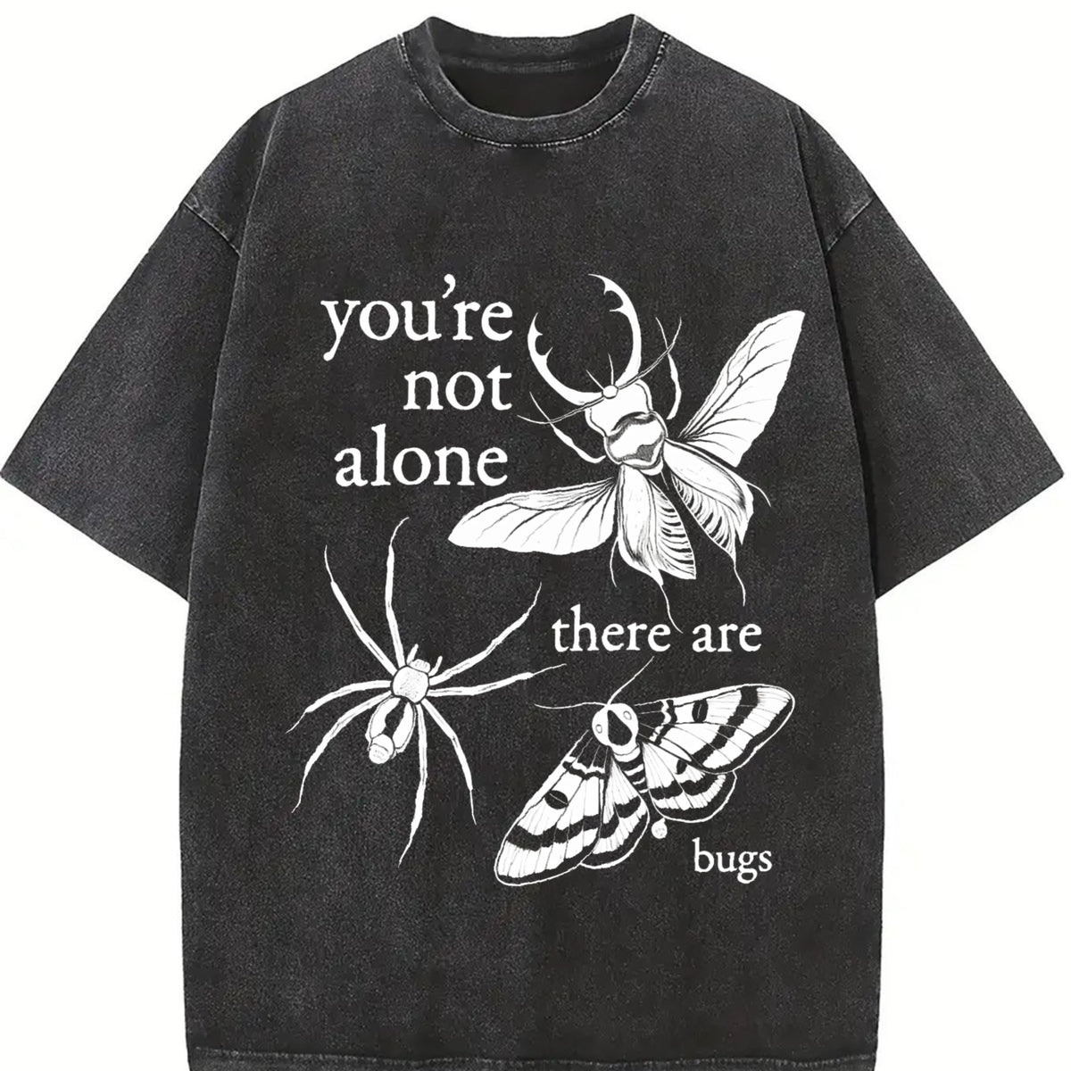 You're Not Alone There Are Bugs Insects Lover and Batik vintage washed oversized T-shirt in Black