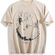 Wizard Dragon Gothic Fantasy Castle Sorcerer Magic Retro Vintage Washed T-Shirt in Beige