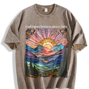 God Turns Broken Pieces Into Masterpieces Vintage Washed T-Shirt in Brown