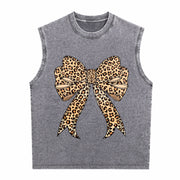 Coquette Bow Leopard for Girly Vintage Washed Tank Top in Gray