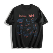 Pasta Dachshund Italian Foodie Wiener Dog Cotton T-Shirt in Black
