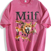 Man I Love Foxes Animal Meme Vintage Washed T-Shirt in Red