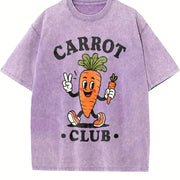 Carrot Club Veggie Lover Retro Cartoon Vintage Washed T-Shirt in Purple