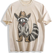 Raccoon Cowboy Western Animal Vintage Washed T-Shirt in Beige