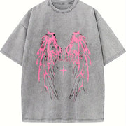 Angel Wings Y2K vintage washed oversized T-shirt in Gray