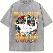 God's Silliest Goose Sarcastic 90s Vintage Washed T-Shirt in Gray