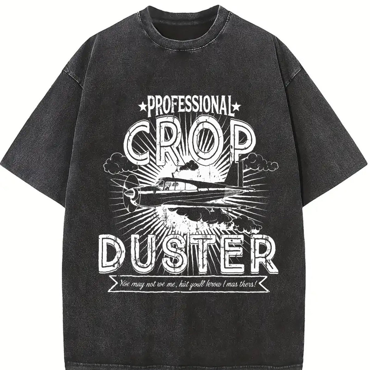 Professional Crop Duster Sarcastic Humor Farting for Guys Vintage Washed T-Shirt in Black