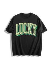 Retro Lucky St Patricks Day Cotton T-Shirt in Black