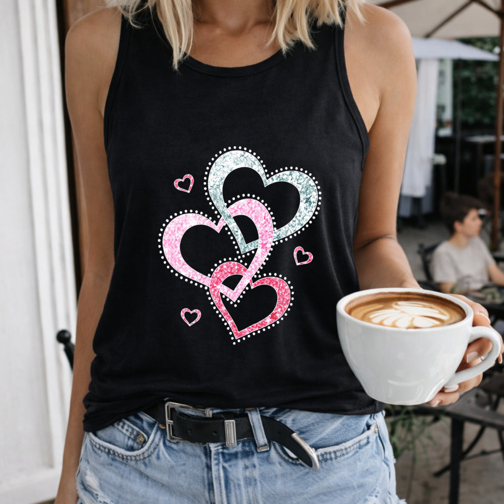 A Vest Three Heart-shaped Designs Women's Color Cotton Tank Top in Black