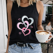 A Vest Three Heart-shaped Designs Women's Color Cotton Tank Top in Black