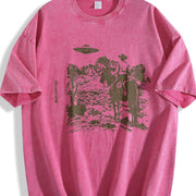 Western Cowboy UFO Vintage Washed T-Shirt in Red