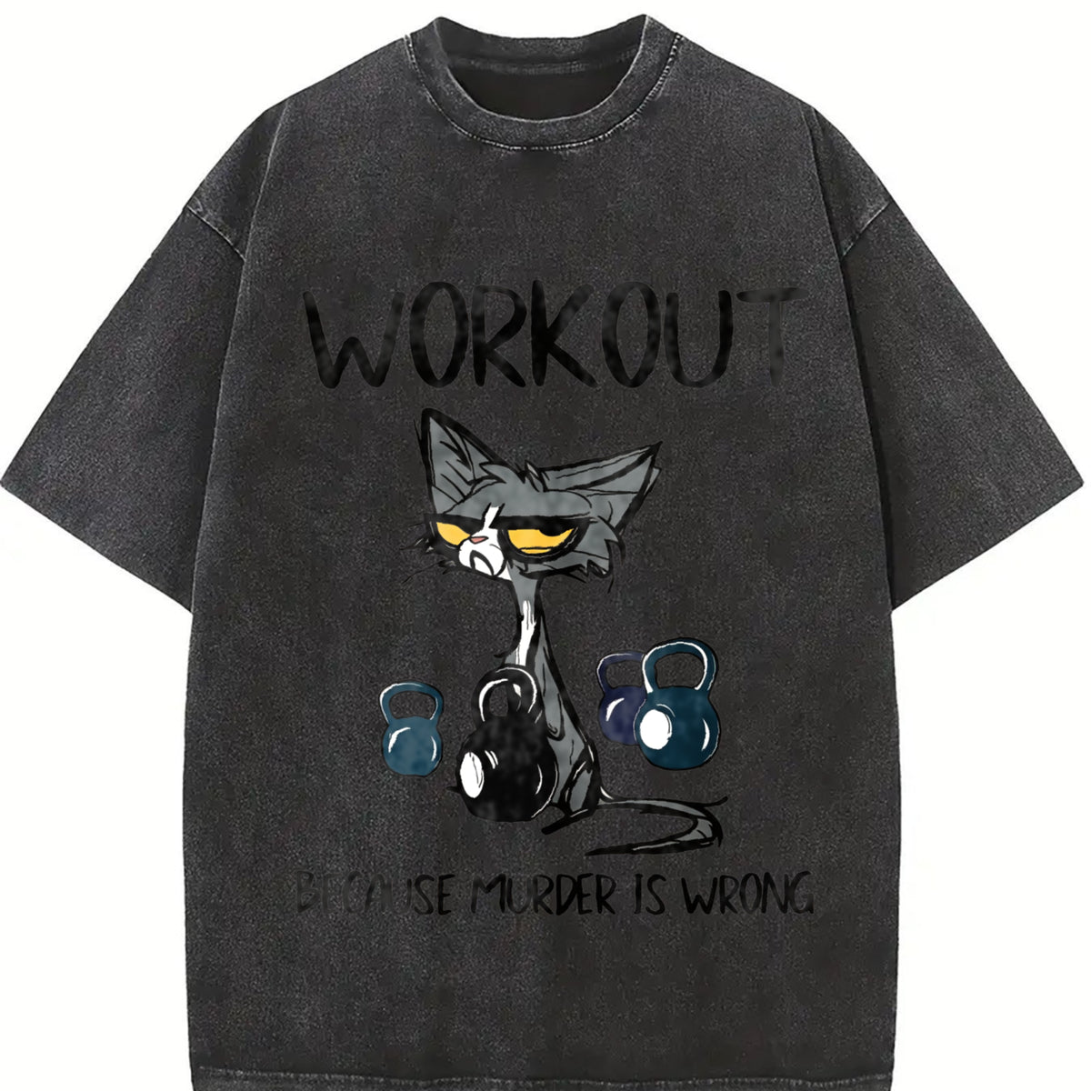 Animal Workout Fitness Suspended Pot Cat 1pc Vintage Washed T-Shirt in Black