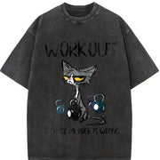 Animal Workout Fitness Suspended Pot Cat 1pc Vintage Washed T-Shirt in Black