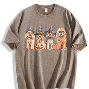 Goldendoodle Halloween Vintage Washed T-Shirt in Brown