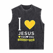 I Love Jesus Love You Vintage Washed Tank Top in Black