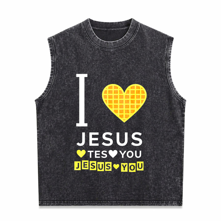 I Love Jesus Love You Vintage Washed Tank Top in Black