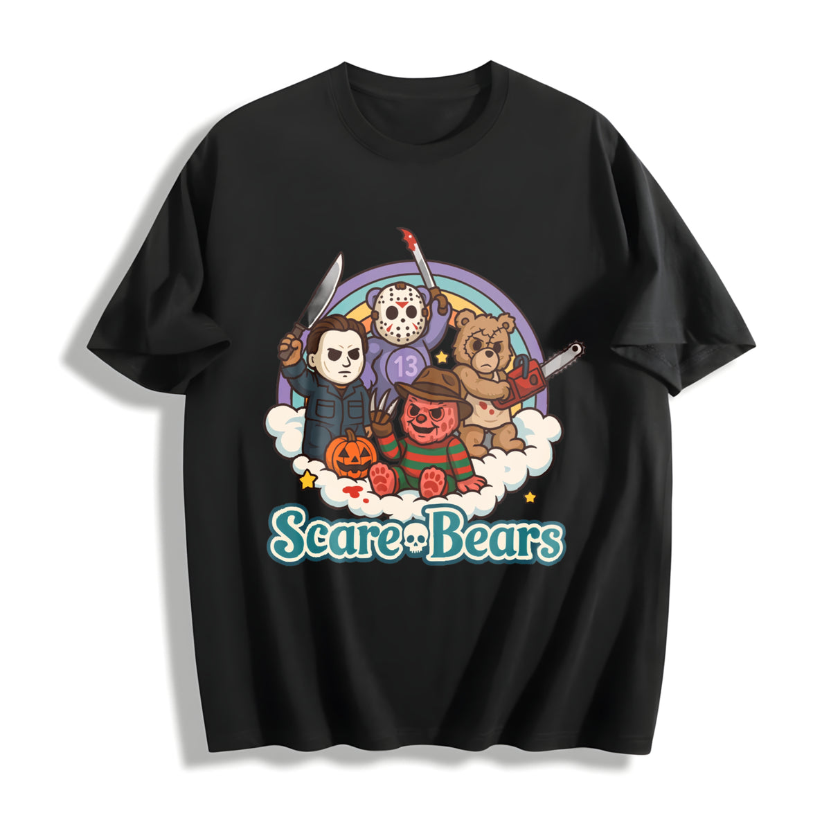 Halloween Scary Care Scare Bears Cotton T-Shirt in Black