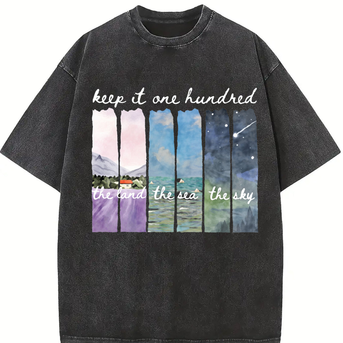 Keep It 100 Land Sea Sky Fate of Ophelia TS Showgirl vintage washed oversized T-shirt in Black