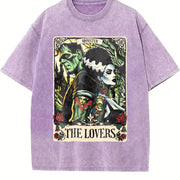 The Monster Frankenstein And Bride The Lovers Tarot Card vintage washed oversized T-shirt in Purple