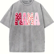 Valentines Mama Mom Love Vintage Washed T-Shirt in Gray