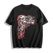 Y2K Gothic Punk Flaming Skulls Biker Grunge Affliction Cotton T-Shirt in Black