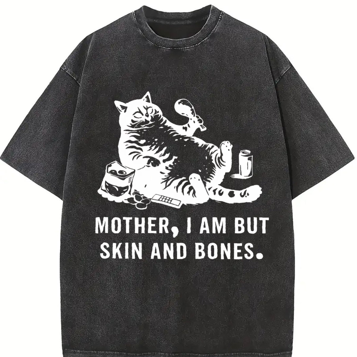 Mother I Am but Skin and Bones Cat Vintage Washed T-Shirt in Black