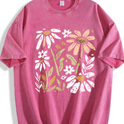 Yellow and White Floral Vintage Washed T-Shirt in Red