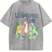 The Land Before Time Pastel Dinosaur Friends Vintage Washed T-Shirt in Gray