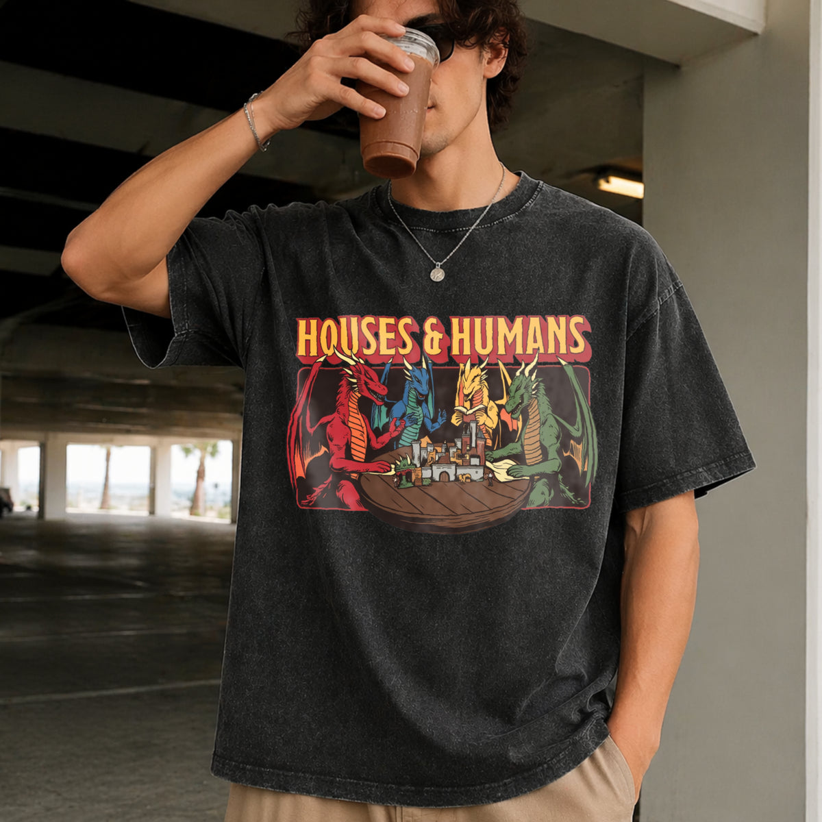 Houses and Humans Dnd Vintage Washed T-Shirt in Black