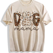 Dog Mama Leopard Print vintage washed oversized T-shirt in Beige