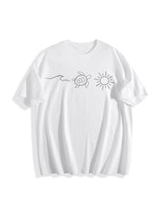 Ocean Turtle Sun Beach Cotton T-Shirt in White