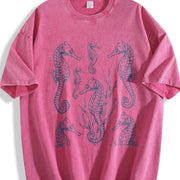 Seahorse 90s Tattoo Vintage Washed T-Shirt in Red