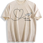 We Be Trippin Airplane Heart Vintage Washed T-Shirt in Beige