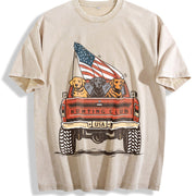 Labrador Hunting Club Patriotic Dog Lover USA Flag Truck Vintage Washed T-Shirt in Beige