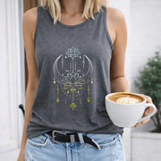 Lotus Moon Star Dangles Crew-neck Sleeveless Vest Outdoor Women's Color Cotton Tank Top in Gray