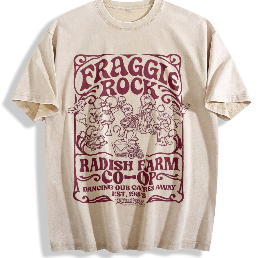 Fraggle Rock Radish Farm Vintage Washed T-Shirt in Beige
