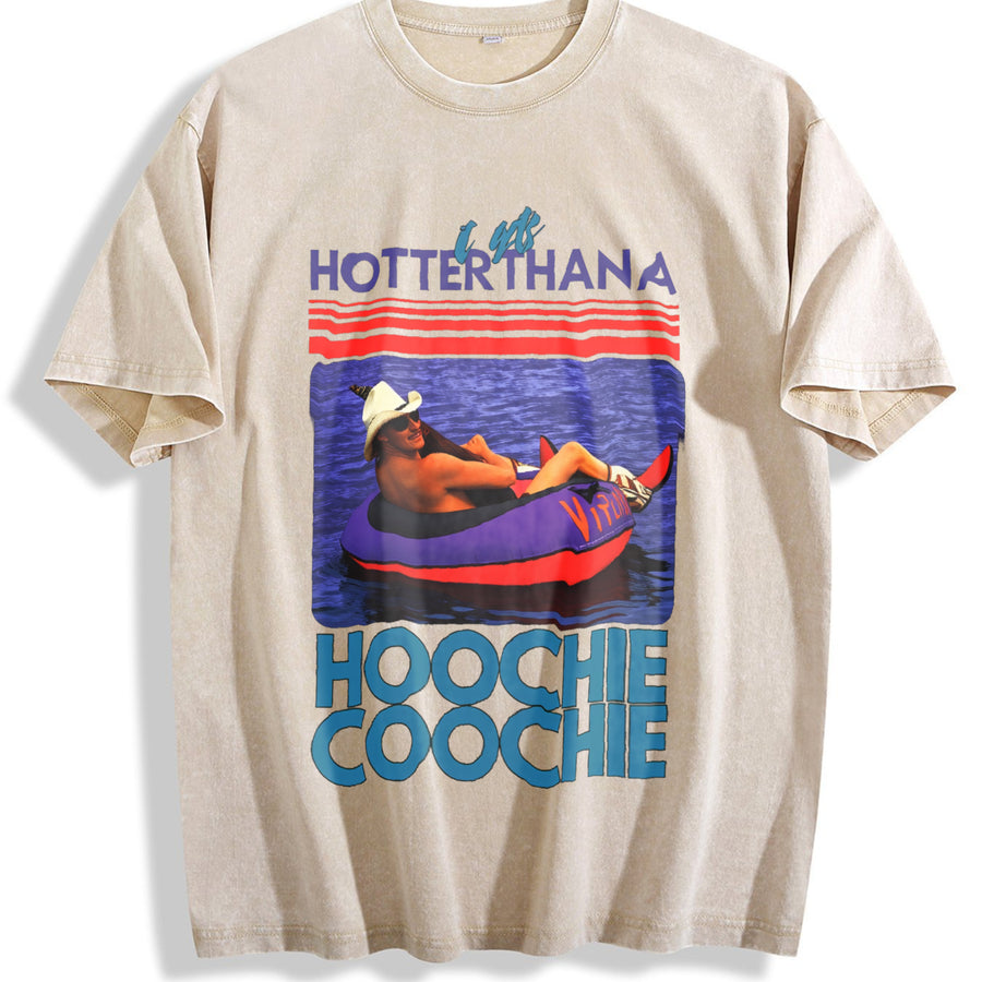 Hotter Than A Hoochie Coochie Two Sides Hot Pullover vintage washed oversized T-shirt in Beige