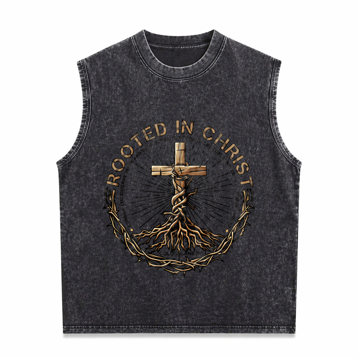 Rooted in Christ Jesus Vintage Washed Tank Top in Black