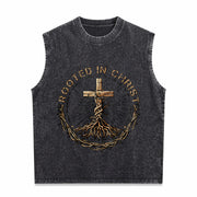 Rooted in Christ Jesus Vintage Washed Tank Top in Black