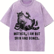 Sarcastic Cat Mother I Am but Skin and Bones Vintage Washed T-Shirt in Purple