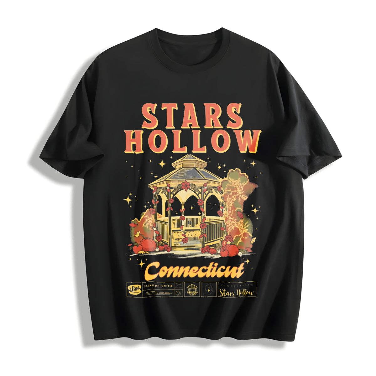 Retro Stars Hollow Cotton T-Shirt in Black