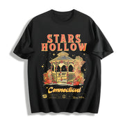 Retro Stars Hollow Cotton T-Shirt in Black