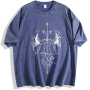 Saint Michael The Archangel x Flaming Sword Christian vintage washed oversized T-shirt in Blue