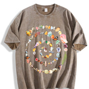 Nature Spiral 90s Retro Ocean Stones Gems Vintage Washed T-Shirt in Brown