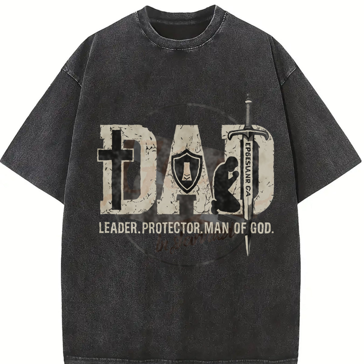 Man of God Husband Dad Christian Dad Father's Day Vintage Washed T-Shirt in Black