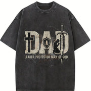 Man of God Husband Dad Christian Dad Father's Day Vintage Washed T-Shirt in Black