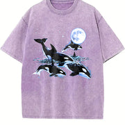 Orca Whale 90s Retro Moonlight Ocean Vintage Washed T-Shirt in Purple