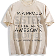 Style – Proud Sister and Awesome Brother vintage washed oversized T-shirt in Beige
