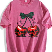 Heavy-duty Dark Grey with Red Cherries Vintage Washed T-Shirt in Red